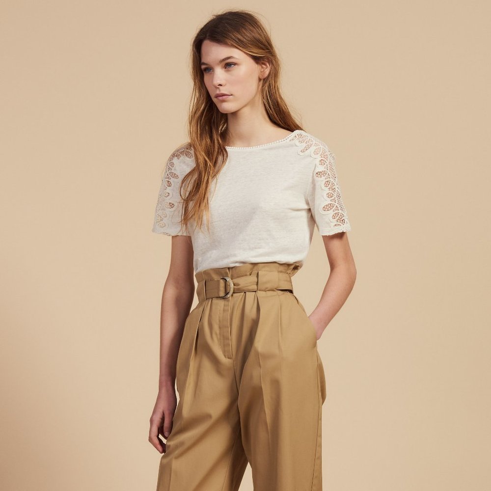 Sandro Embroidered Linen T-shirt (36/S)